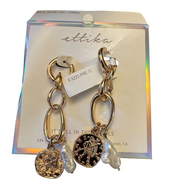 Ettika Gold Coin and Pearl Drop Earrings - Picture 4 of 6